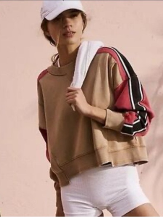 FP Movement by Free People Tops - FP Movement by Free People | Red Tan Cropped Sweatshirt Sporty Accent Stripes